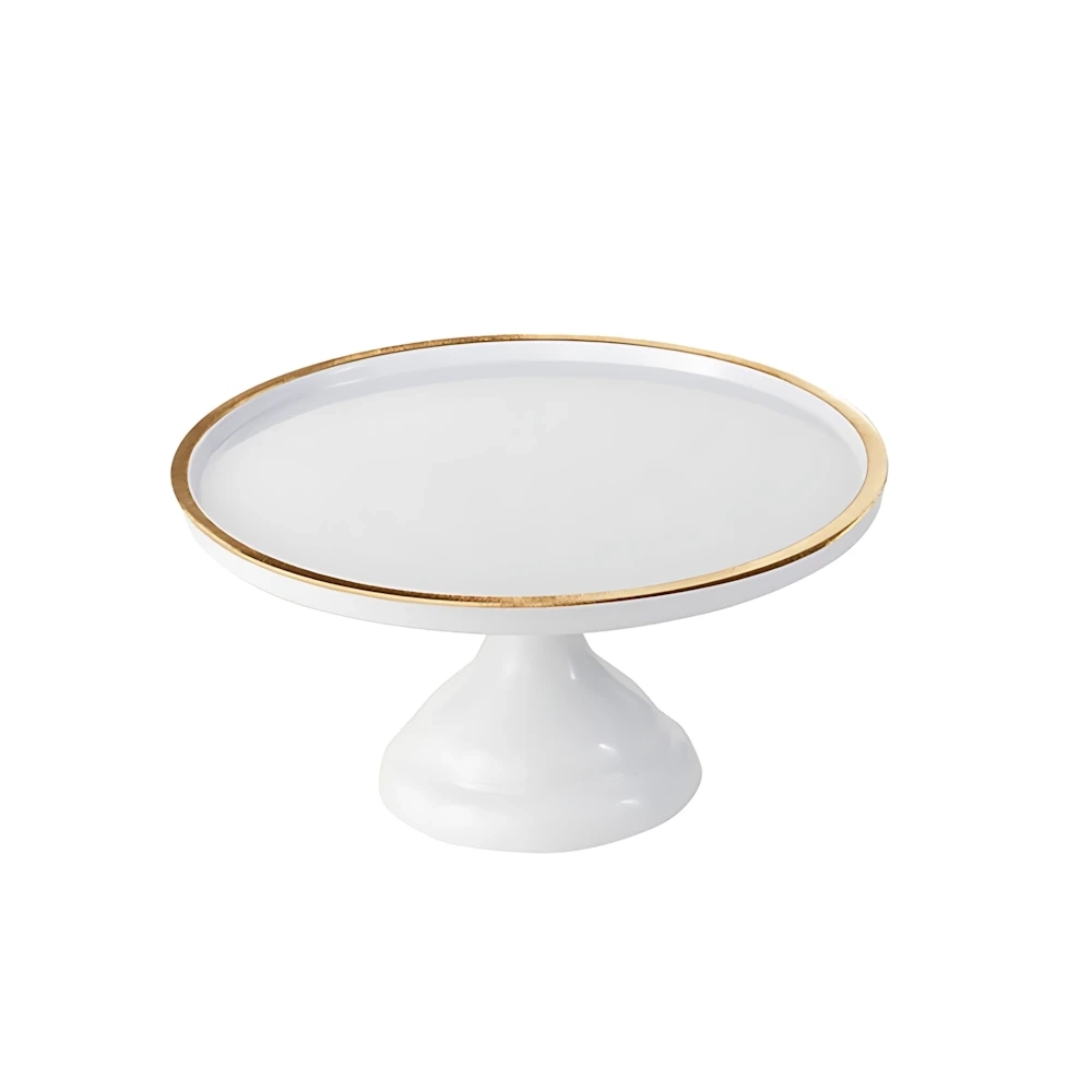 Alzata per dolci, frutta, finger food Bianca e Oro in melamina diam. 23cm h 12cm, 1pz.