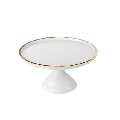 Alzata per dolci, frutta, finger food Bianca e Oro in melamina diam. 23cm h 12cm, 1pz.