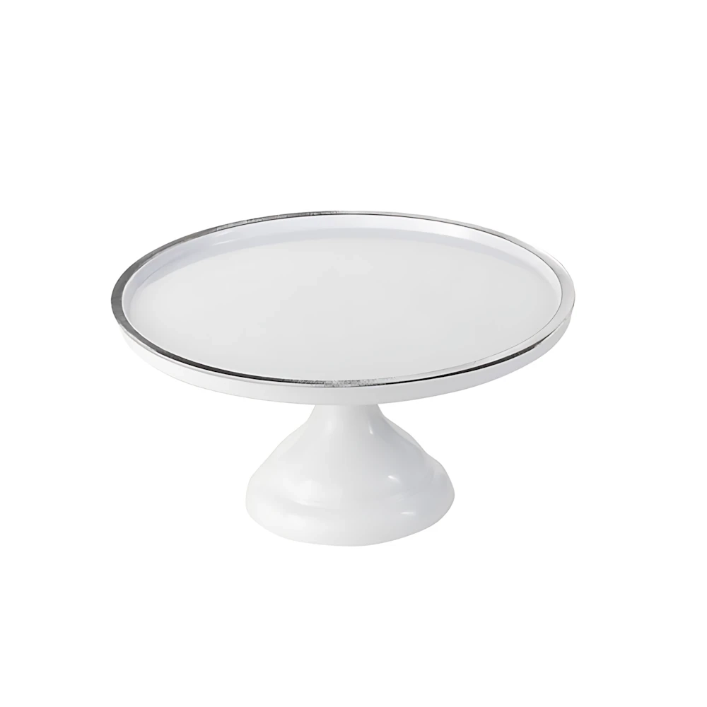 Alzata per dolci, frutta, finger food Bianca e Argento in melamina diam. 23cm h 12cm, 1pz.