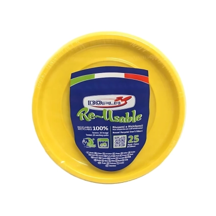 Piatti Gialli piani 22cm riutilizzabili, 25pz.