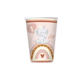 Bicchieri One Birthday Boho Pink 200cc in carta, 8pz.