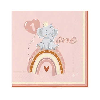 Tovaglioli One Birthday Boho Pink 33x33cm, 20pz.