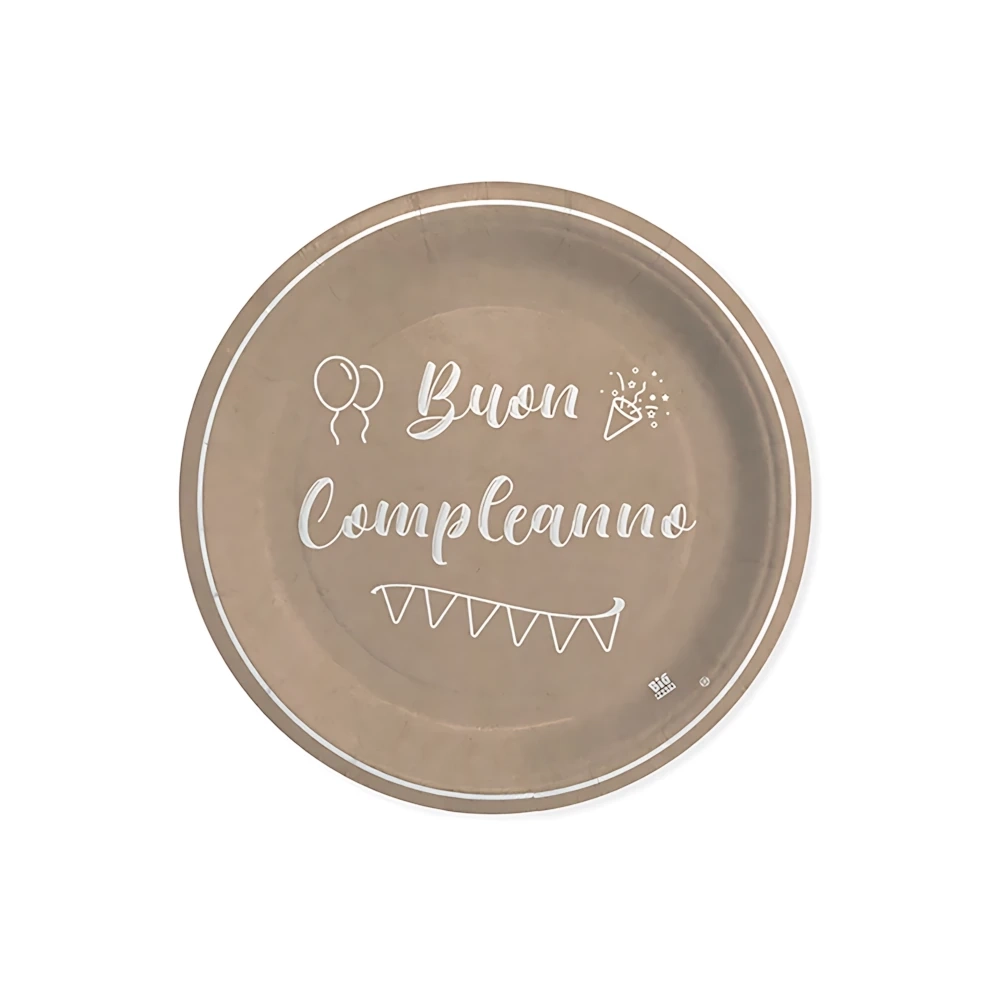 Piatti Buon Compleanno Kraft 18cm, 8pz.