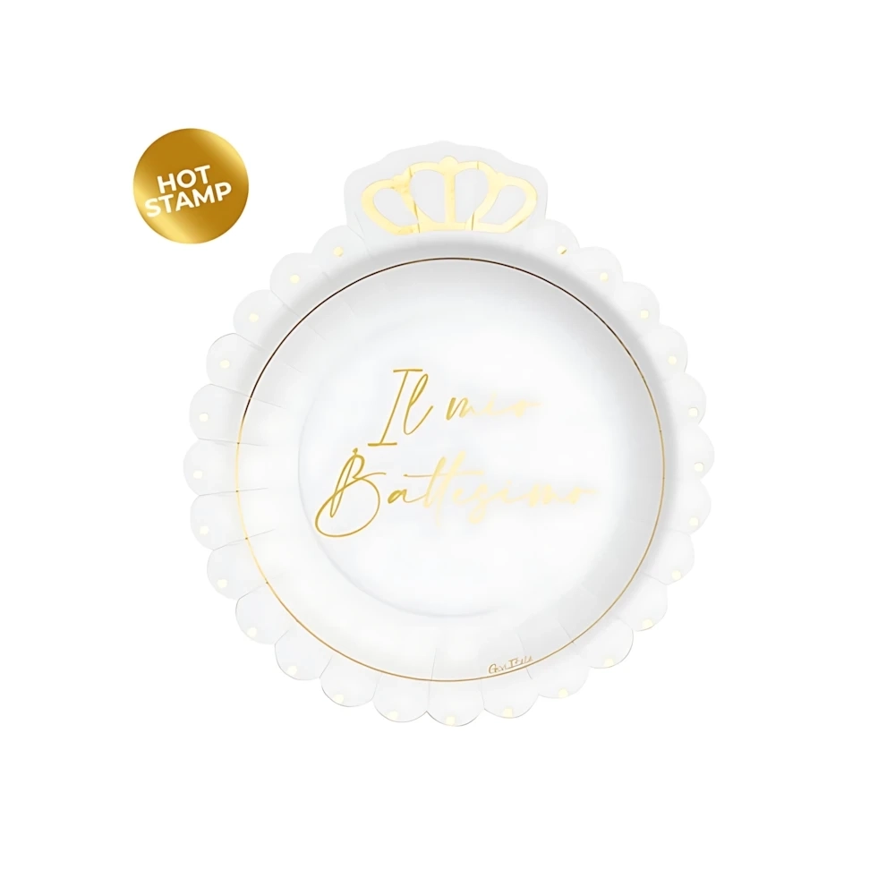 Piatti con Corona Battesimo Oro 20cm, 8pz.