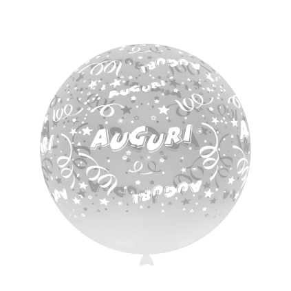 Palloncini 33" (86cm) trasparente 57 con stampa bianca Auguri globo, 1pz.