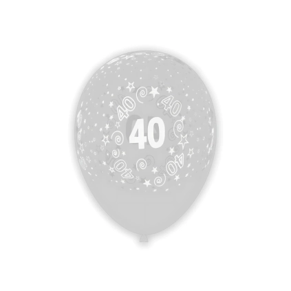 Palloncini 12" (30cm) trasparente 57 con stampa bianca globo Numero 40, 100pz.