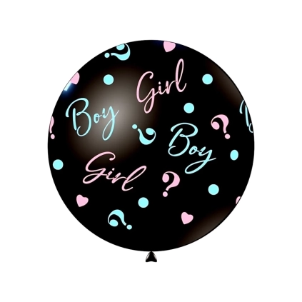Palloncini 32" (83cm) nero 15 con stampa rosa e celeste globo Boy or Girl?, 1pz.