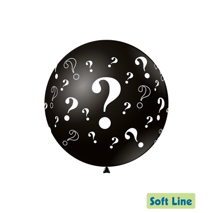 Palloncini 32" (83cm) nero 128 con stampa bianca globo punto interrogativo ?, 20pz.