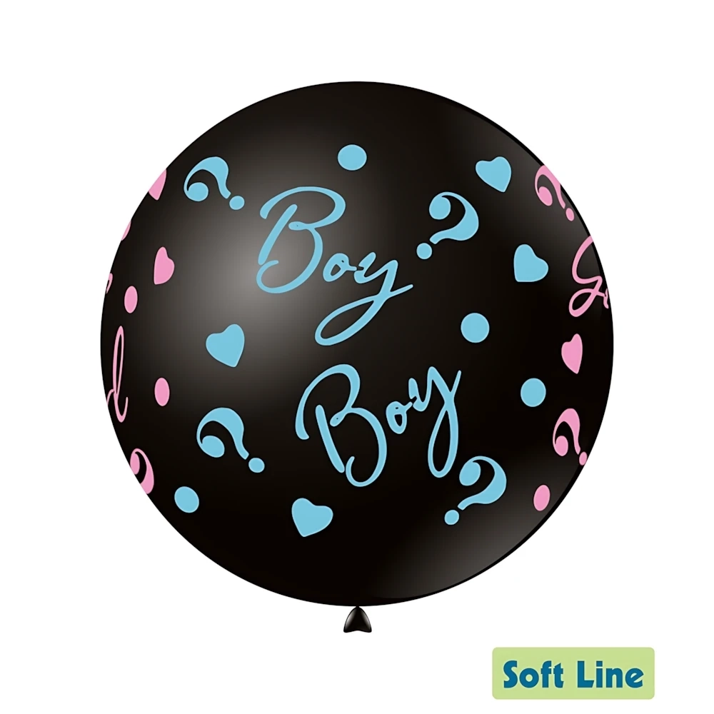 Palloncini 36" (91cm) nero 128 con stampa rosa e celeste globo Boy or Girl?, 5pz.