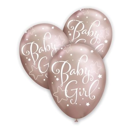 Palloncini 12" (30cm) rosa gold 103 con stampa bianca globo Baby Girl, 100pz.