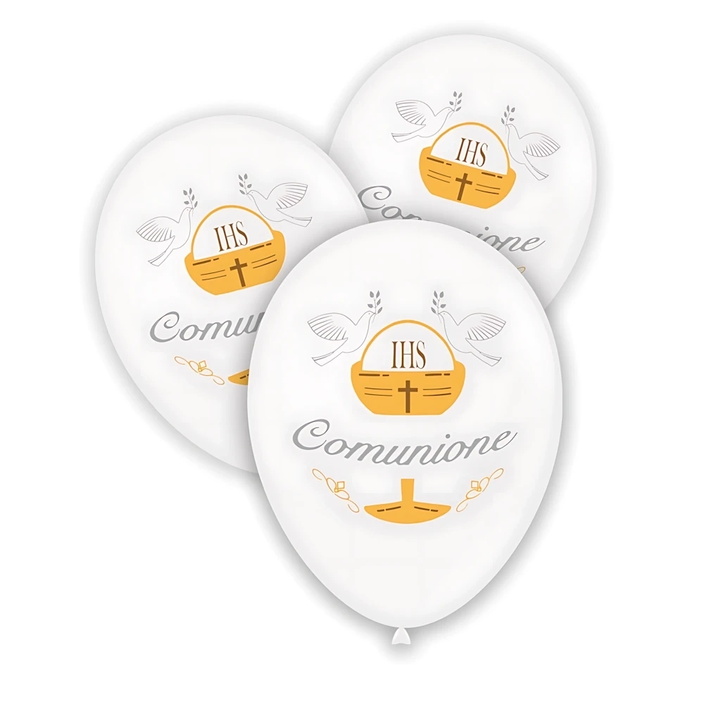 Palloncini 12" (30cm) celeste 46 con stampa multicolor Prima Comunione su 2 lati, 50pz.