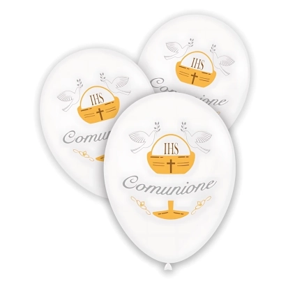 Palloncini 12" (30cm) celeste 46 con stampa multicolor Prima Comunione su 2 lati, 50pz.