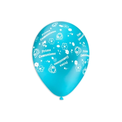 Palloncini 13" (33cm) celeste 80 con stampa bianca globo Prima Comunione, 100pz.