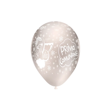Palloncini 12" (30cm) perla 60 con stampa bianca globo Prima Comunione, 100pz.