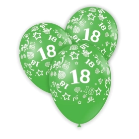 Palloncini 12" (30cm) verde 22 con stampa bianca globo numero 18, 100pz.