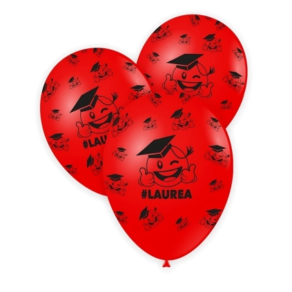 Palloncini 12" (30cm) rosso 28 con stampa nera globo Laurea, 100pz.