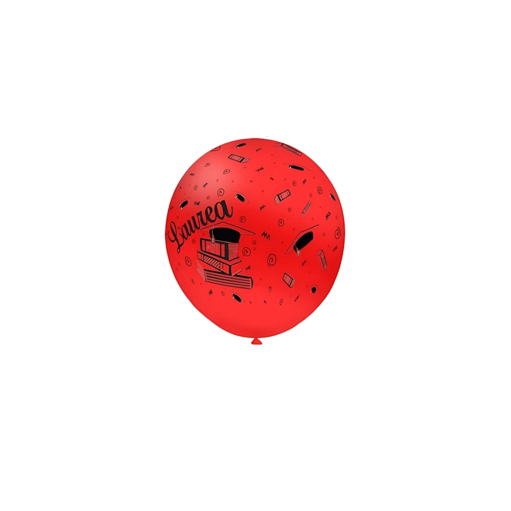 Palloncini 5" (12cm) rosso 28 con stampa nera globo Laurea, 100pz.