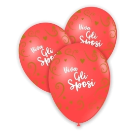 Palloncini 13" (33cm) corallo con stampa bianco e oro globo Viva gli Sposi, 100pz.
