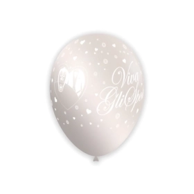 Palloncini 12" (30cm) perla 60 con stampa bianco globo Viva gli Sposi, 100pz.