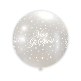 Palloncini 33" (86cm) perla 60 con stampa bianco globo Viva gli Sposi, 1pz.