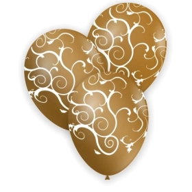 Palloncini 13" (33cm) oro 66 con stampa bianca globo Filigrana, 100pz.