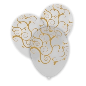 Palloncini 12" (30cm) trasparente 57 con stampa oro globo Filigrana, 100pz.