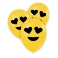 Palloncini 12" (30cm) giallo 11 con stampa nera Emoticon Cuoricini su 1 lato, 100pz.