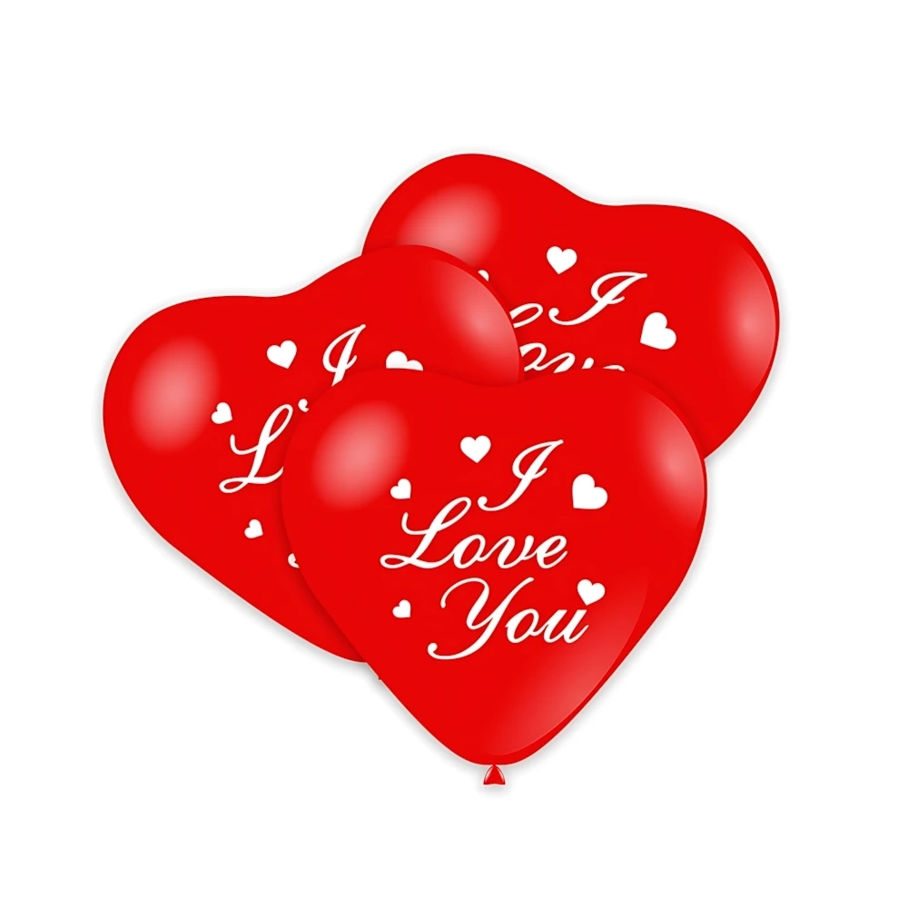 Palloncini a cuore 11" (25cm) rosso 28 con stampa bianca I Love You su 1 lato, 100pz.