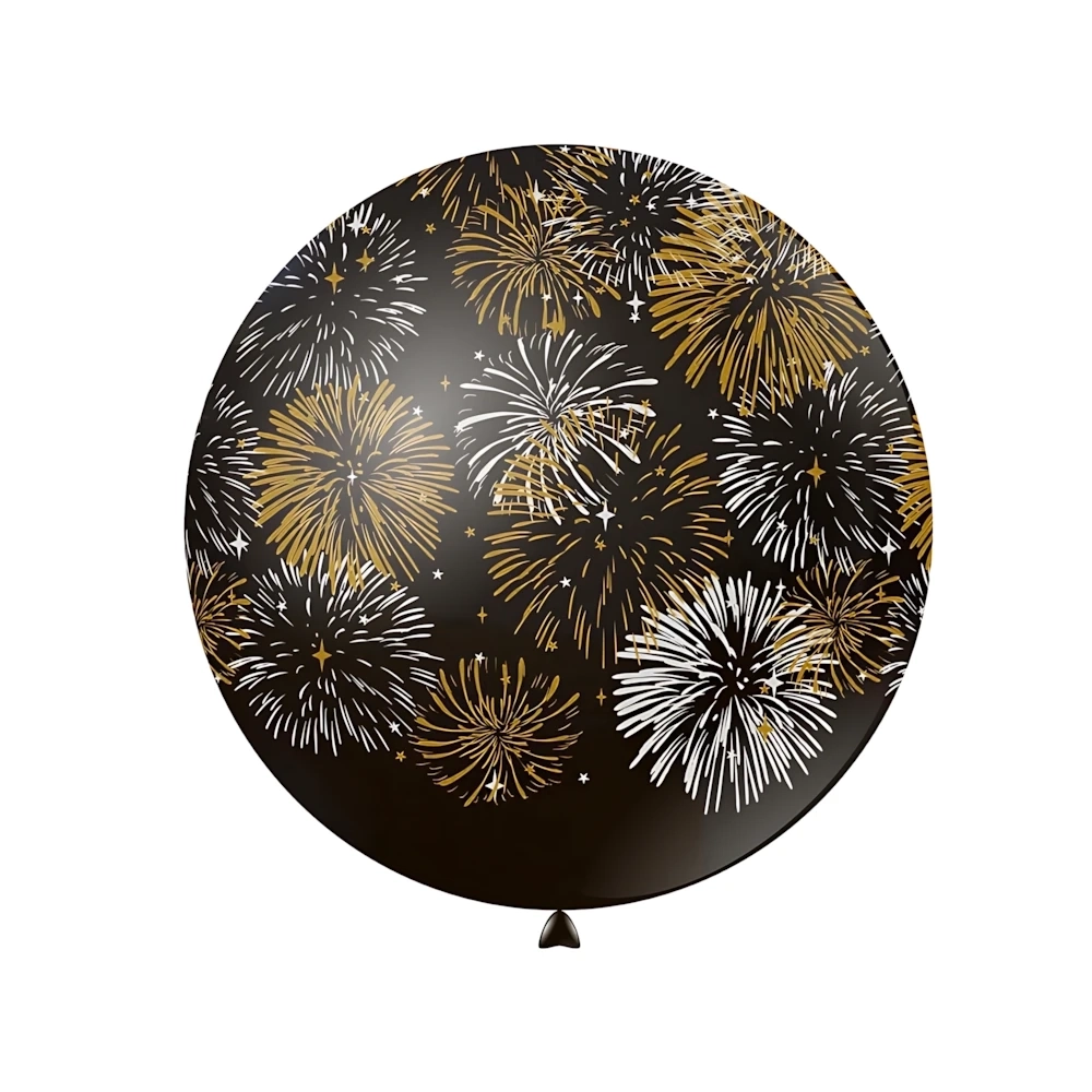 Palloncini 33" (86cm) nero con stampa oro e argento globo Fuochi Artificio, 1pz.