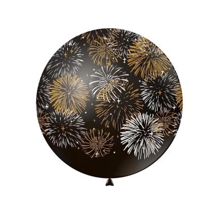 Palloncini 33" (86cm) nero con stampa oro e argento globo Fuochi Artificio, 1pz.