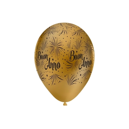 Palloncini 13" (33cm) oro 66 con stampa nera globo Buon Anno, 100pz.