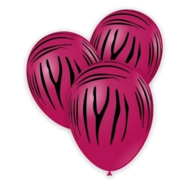 Palloncini 12" (30cm) fucsia 07 con stampa nera globo Zebra, 100pz.