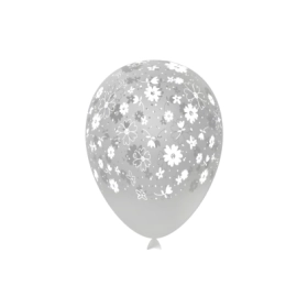 Palloncini 12" (30cm) trasparente 57 con stampa bianca globo Fiori, 100pz.