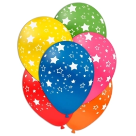 Palloncini 12" (30cm) assortiti con stampa bianca globo Stelle, 100pz.