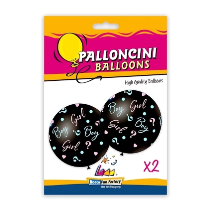 Palloncini 33" (86cm) nero con stampa rosa e celeste globo Boy or Girl?, 5pz.