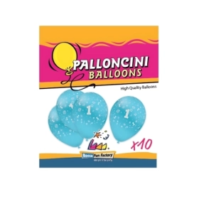 Palloncini 12" (30cm) celeste 46 con stampa bianca 1° Compleanno globo, 10pz.