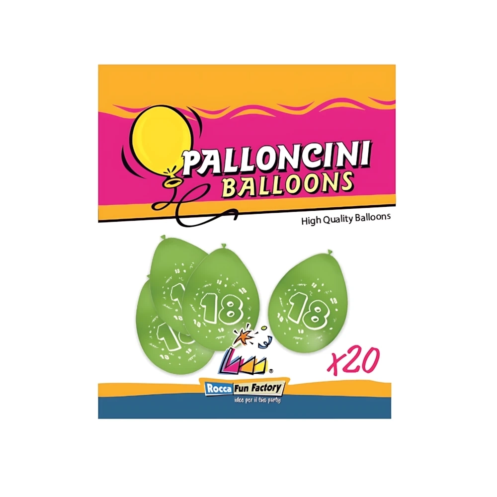 Palloncini 10" (26cm) verde 22 con stampa bianca Numero 18 su due lati, 20pz.