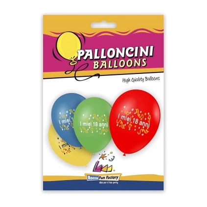 Palloncini 10" (26cm) assortiti con stampa I miei 18 anni, 20pz.
