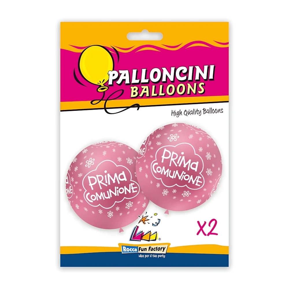 Palloncini 33" (86cm) rosa 74 con stampa bianca globo Comunione, 2pz.