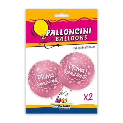 Palloncini 33" (86cm) rosa 74 con stampa bianca globo Comunione, 2pz.