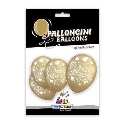 Palloncini 12" (30cm) oro titanio 101 con stampa bianca globo Just Married, 5pz.