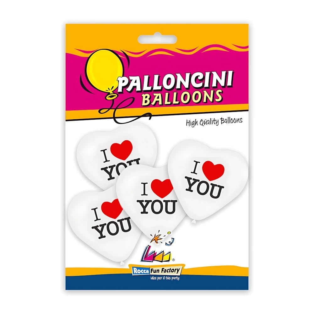 Palloncini cuore 17" (43cm) bianco 10 con stampa Nera e Rossa I Love You su 1 lato, 10pz.