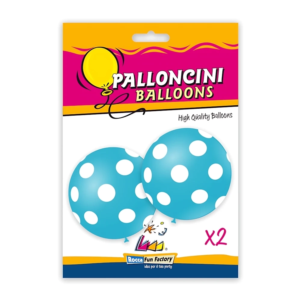 Palloncini 33" (86cm) celeste 46 con stampa bianca globo Pois, 2pz.