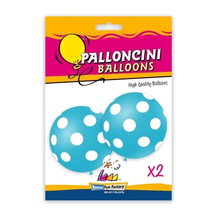 Palloncini 33" (86cm) celeste 46 con stampa bianca globo Pois, 2pz.