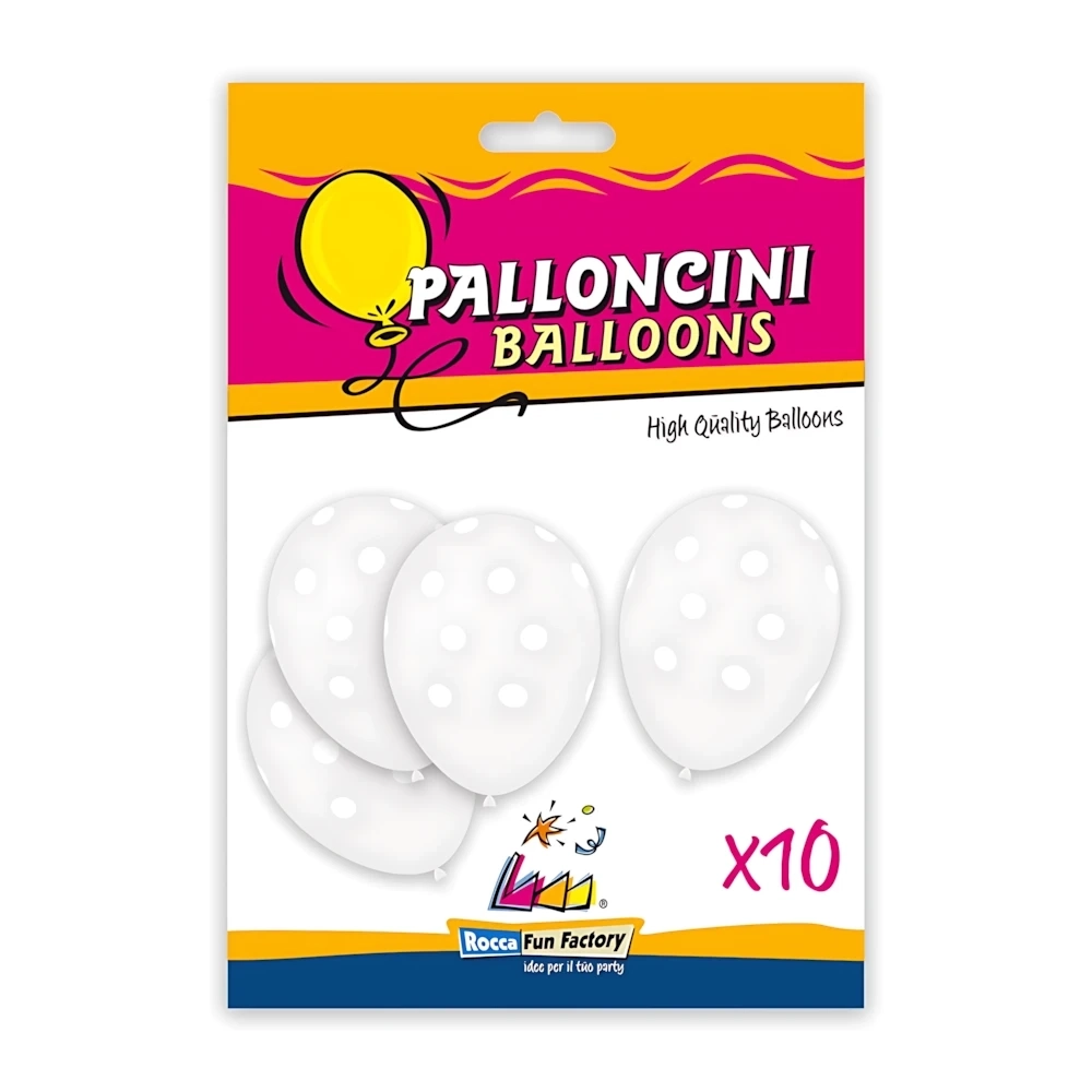Palloncini 12" (30cm) bianco 10 con stampa bianca globo Pois, 10pz.