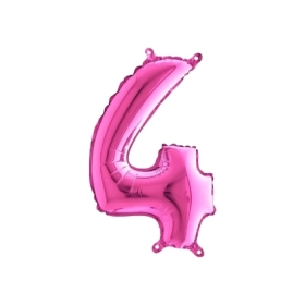 Palloncini numero 4 fucsia mini shape 14" (35cm) in mylar, 5pz.