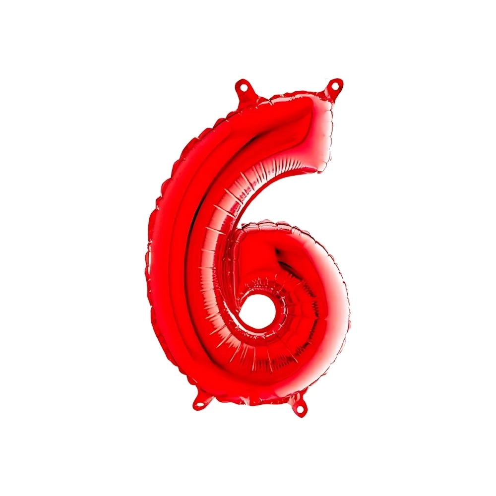 Palloncini numero 6 Rosso mini shape 14" (35cm) in mylar, 5pz.
