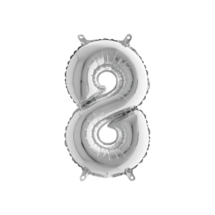 Palloncini numero 8 Argento mini shape 14" (35cm) in mylar, 5pz.