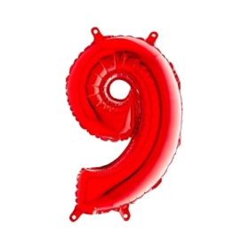 Palloncini numero 9 rosso mini shape 14" (35cm) in mylar, 5pz.