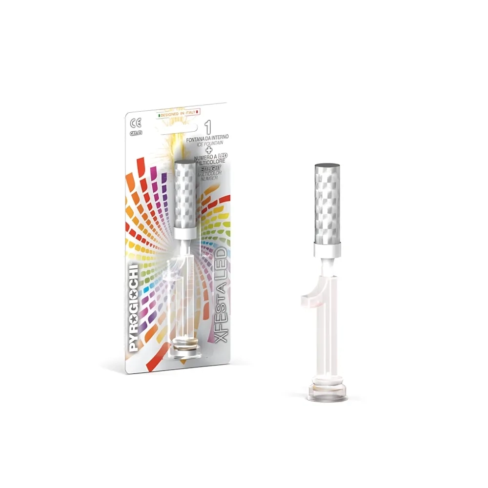 Candela fontana pirotecnica numero 1 con led multicolore, categoria F1, 1pz.